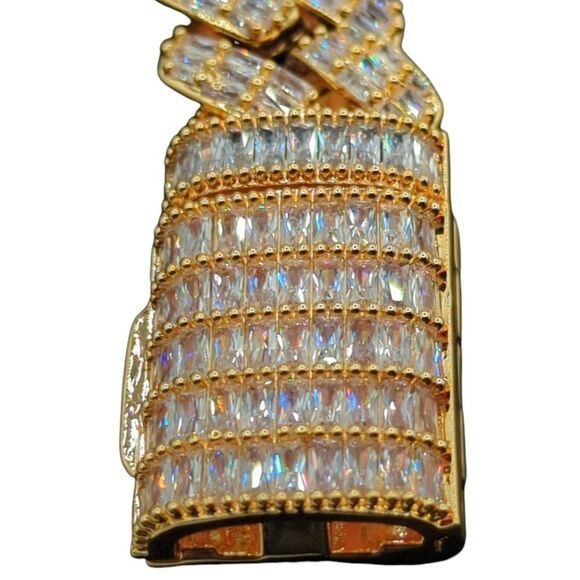 8inch x 20mm 14K Gold Finish Miami Cuban Baguette CZ Bracelet. - Picture 10 of 13